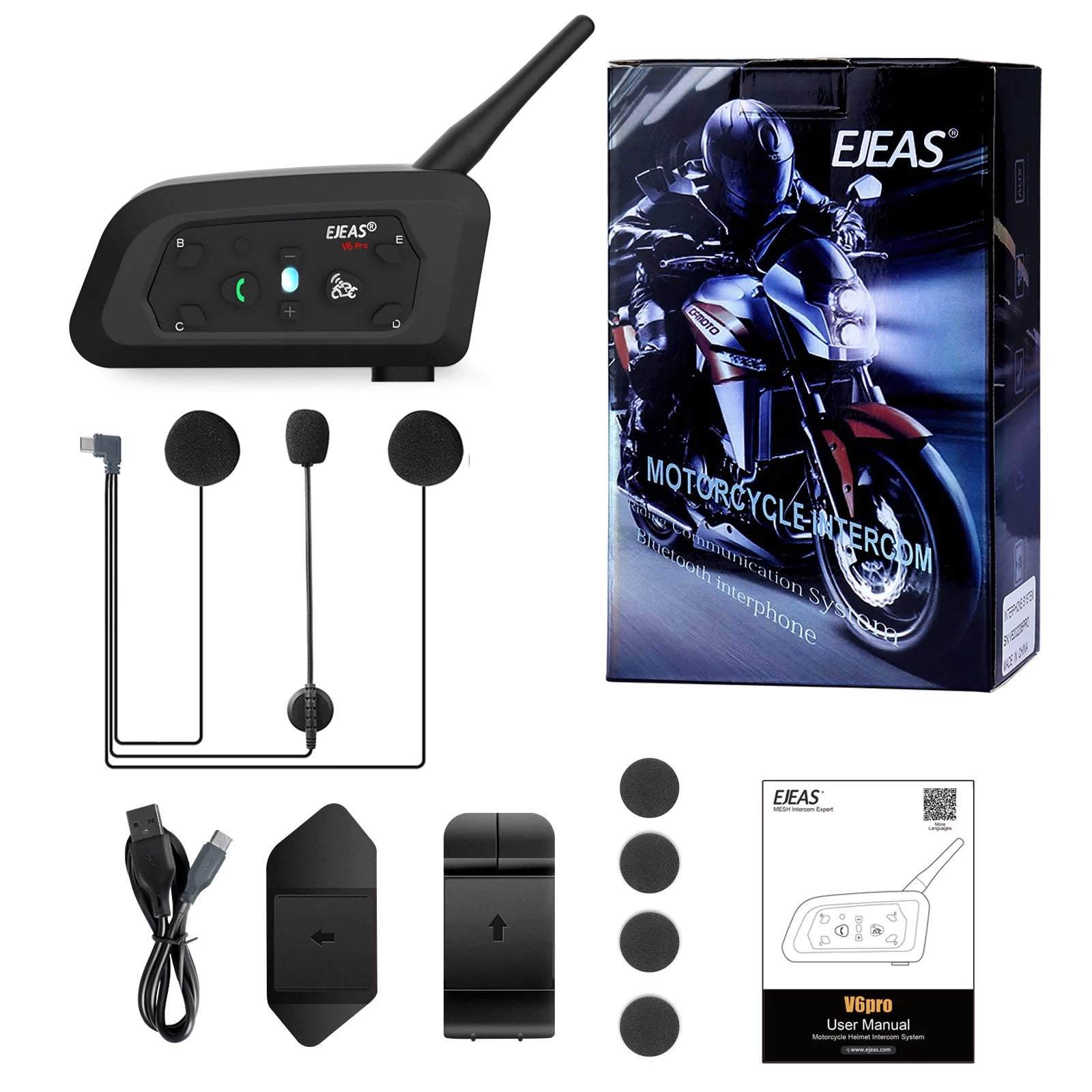 EJEAS V6 Pro+ Motorcycle Bluetooth Headset