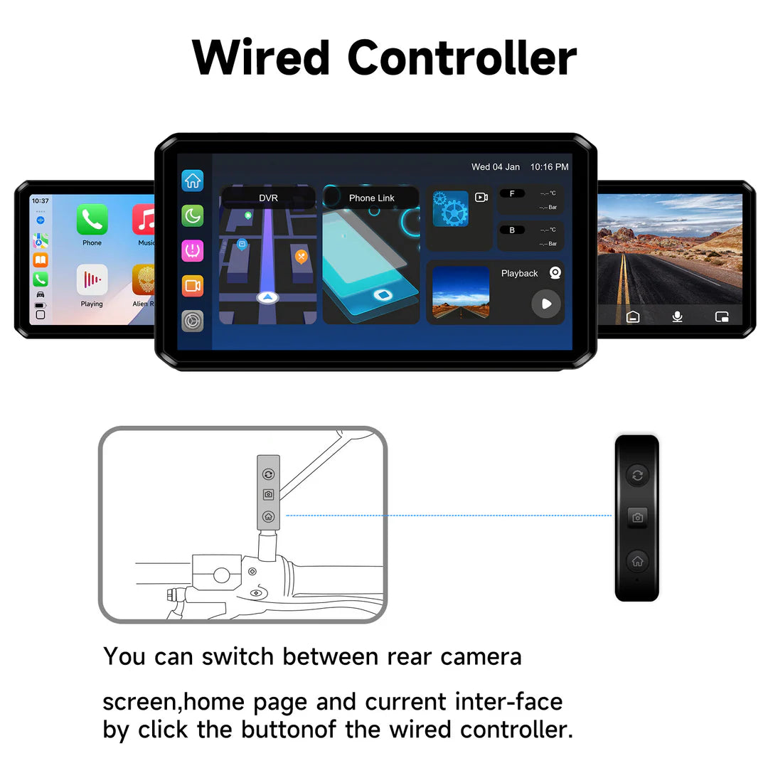 AlienRider M2Promax Motorcycle Streaming Smart System,77G mmWave Radar Blind Spot Detection,Wireless with CarPlay/Android Auto,Rear-View Streaming LCA,1080P,G-Sensor,TPMS(Host+Tpms+Cameras+Radar)