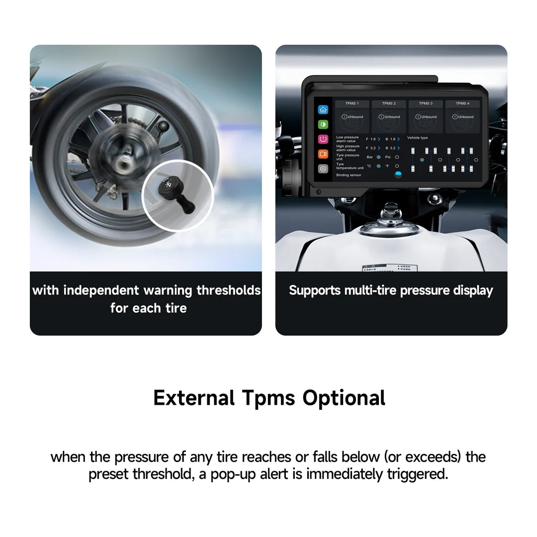 AlienRider M2-QR Smart Motorcycle Infotainment System | Unique QR Quick-Release Function | 77G Radar Blind Spot Monitoring | Tire Pressure and Temperature Monitoring | 6.2-inch Touchscreen | IP68 Waterproof