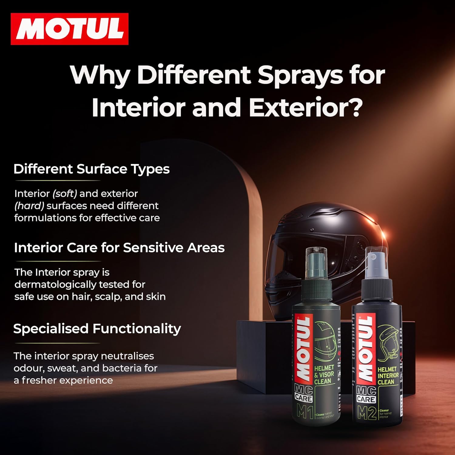 Motul Helmet Care Kit – Visor & Interior Cleaner Spray | Anti-Bacterial | Anti-Odour | Quick Dry | 100ml Each