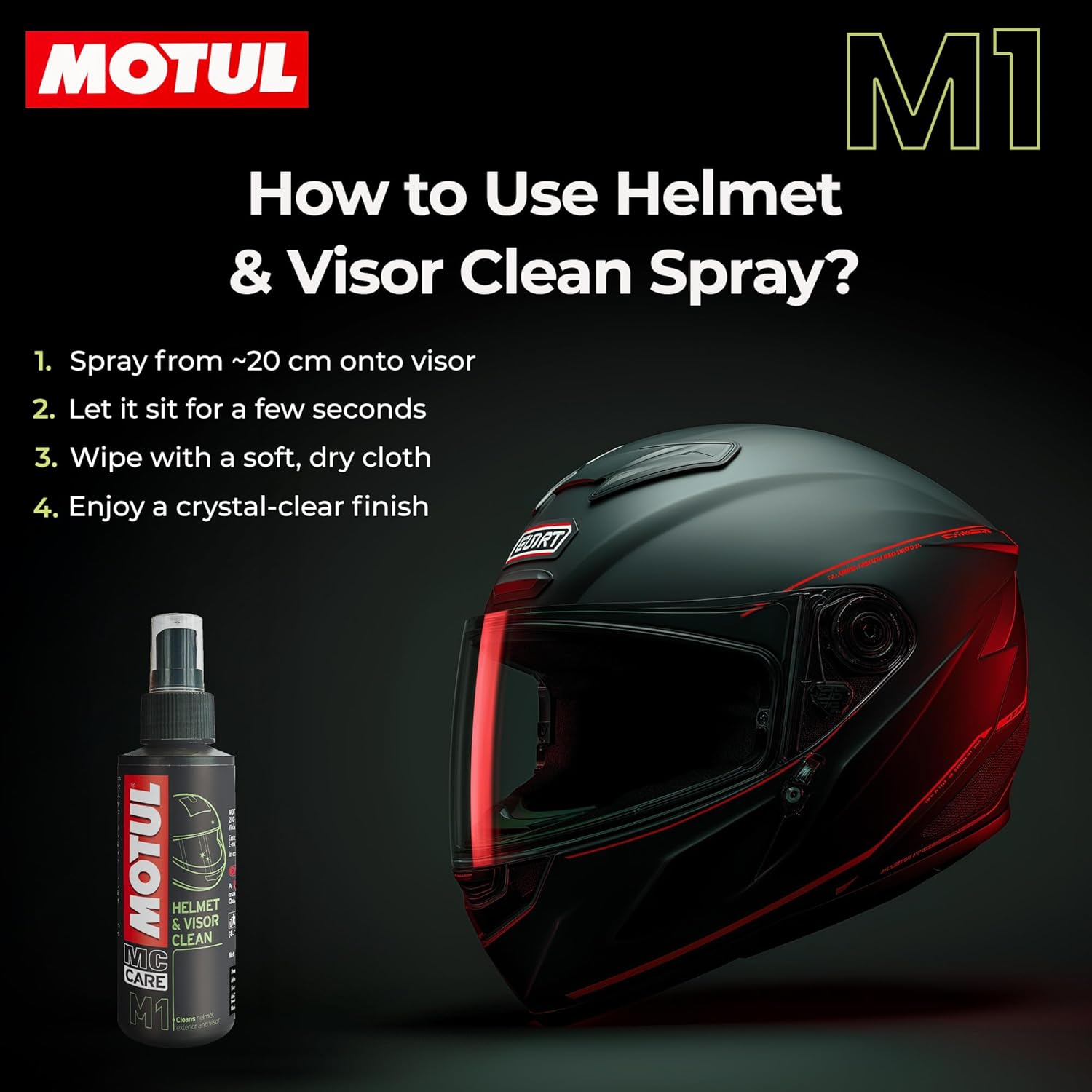 Motul Helmet Care Kit – Visor & Interior Cleaner Spray | Anti-Bacterial | Anti-Odour | Quick Dry | 100ml Each
