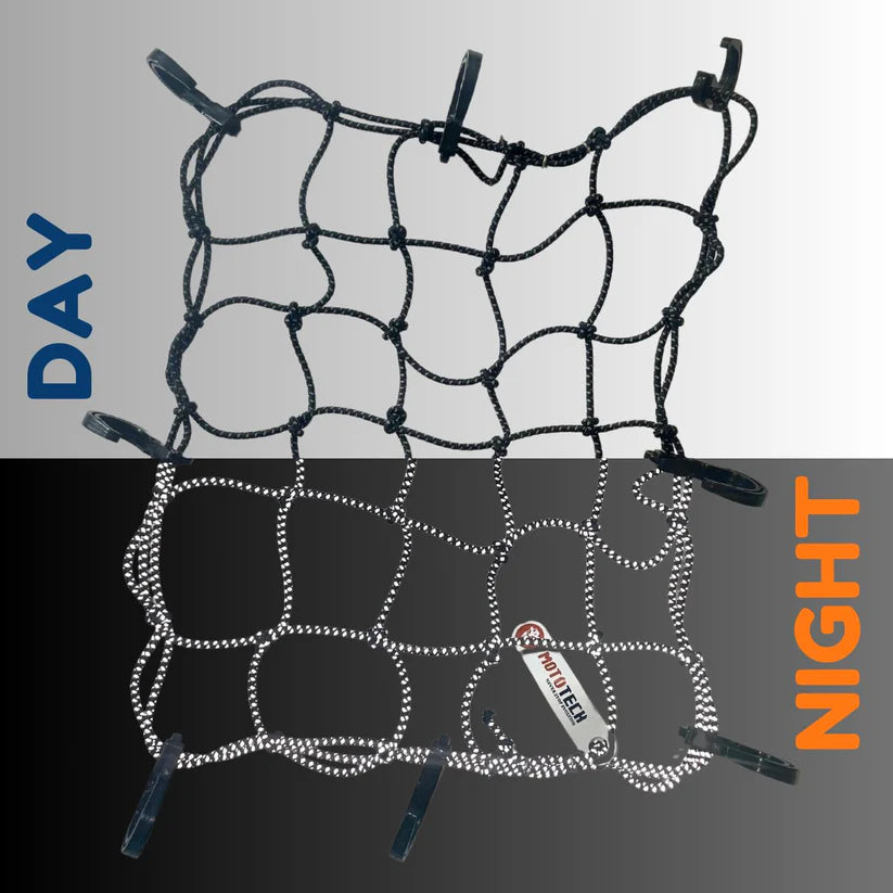 Mototech Reflective Flexi Hook Bungee Net - 15"x12" - Black