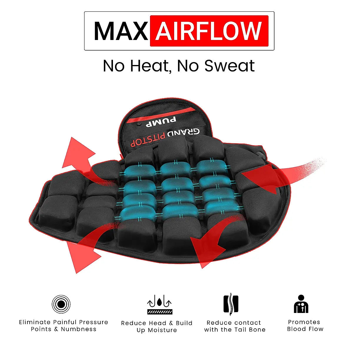 Air Bubble Airseat for Motorcycle and Car Lumbar Support - Cruiser with Pump | Grand Pitstop