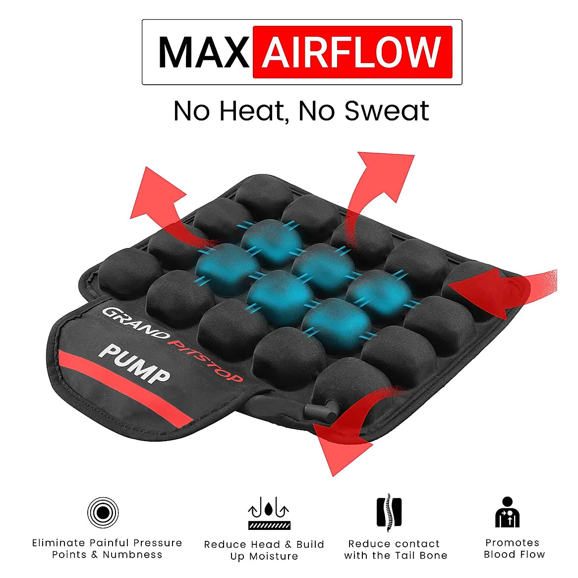 Air Bubble Airseat for Motorcycle and Car Lumbar Support - Pillion with Pump - Grand Pitstop