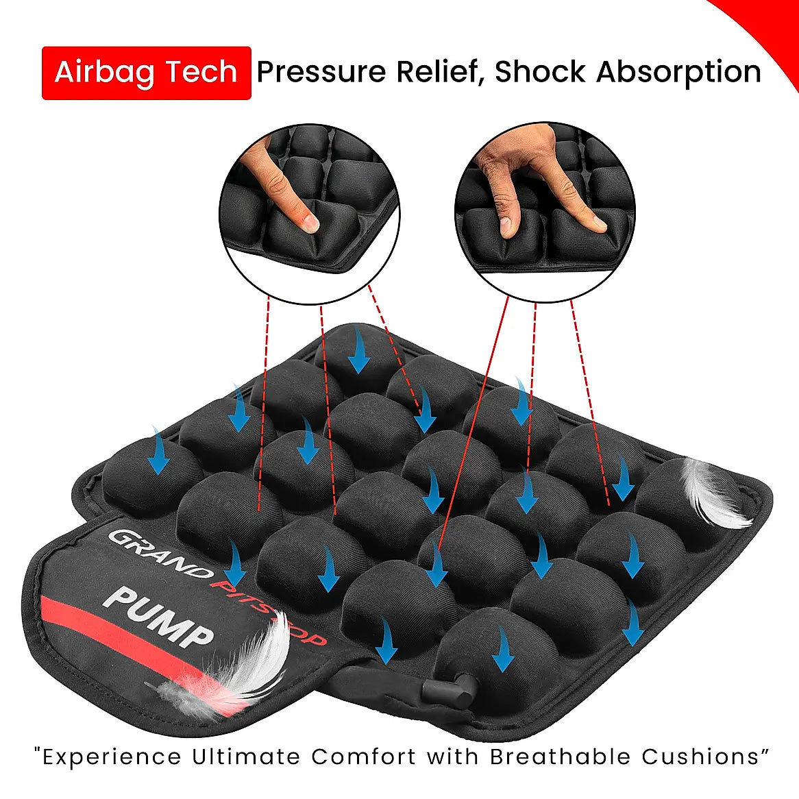 Air Bubble Airseat for Motorcycle and Car Lumbar Support - Pillion with Pump - Grand Pitstop