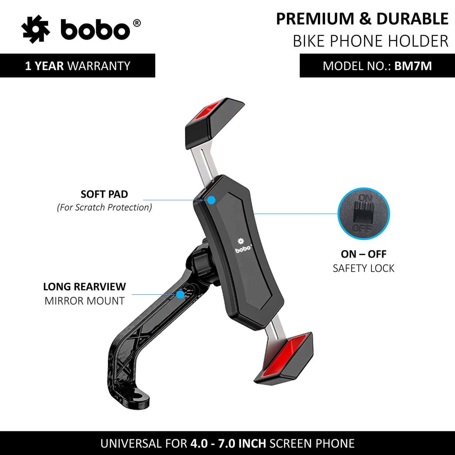 BOBO BM7M Diagonal-Grip Bike / Cycle Phone Holder Motorcycle Mobile Mount