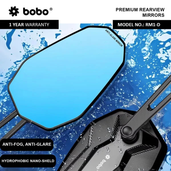 BOBO RM1-D Premium Rearview Mirrors for Motorcycles | CNC Aluminum Adjustable Bike Mirrors