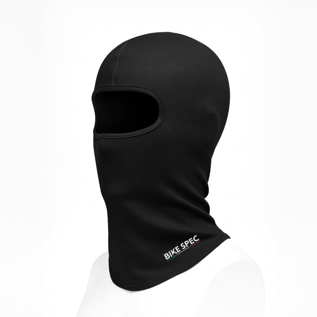 Black balaclava with 'BIKE SPEC' logo on a white background