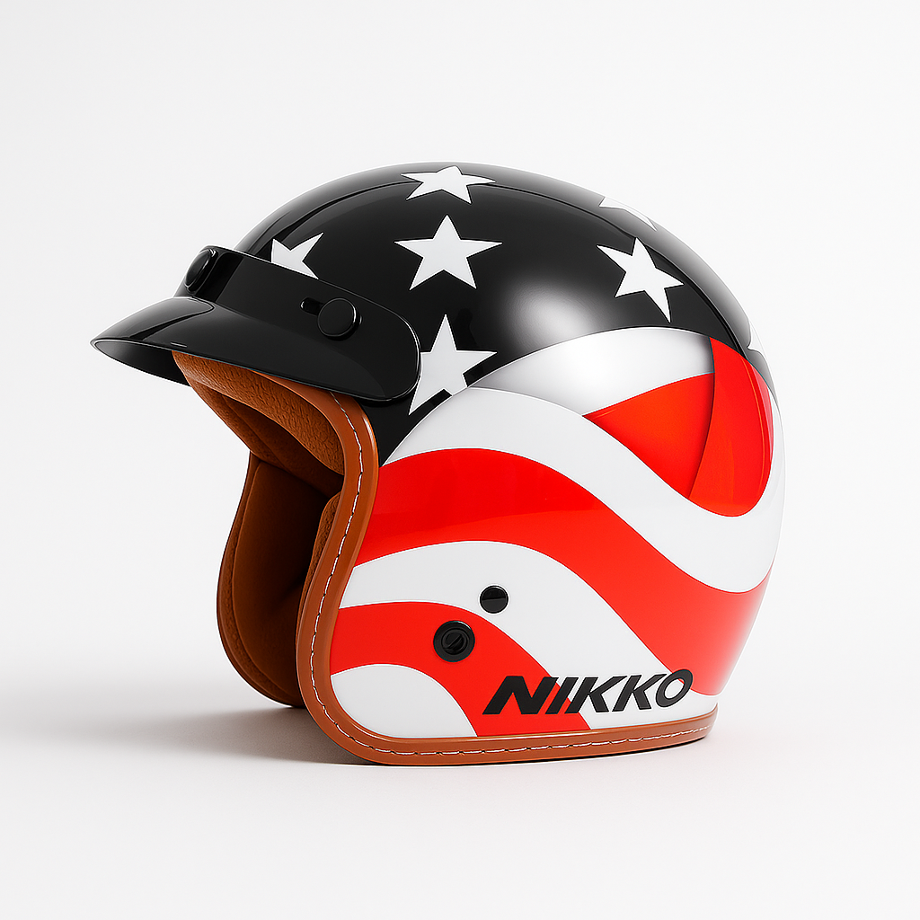 NIKKO N-356 III Gloss Black State Open Face Motorcycle Helmet