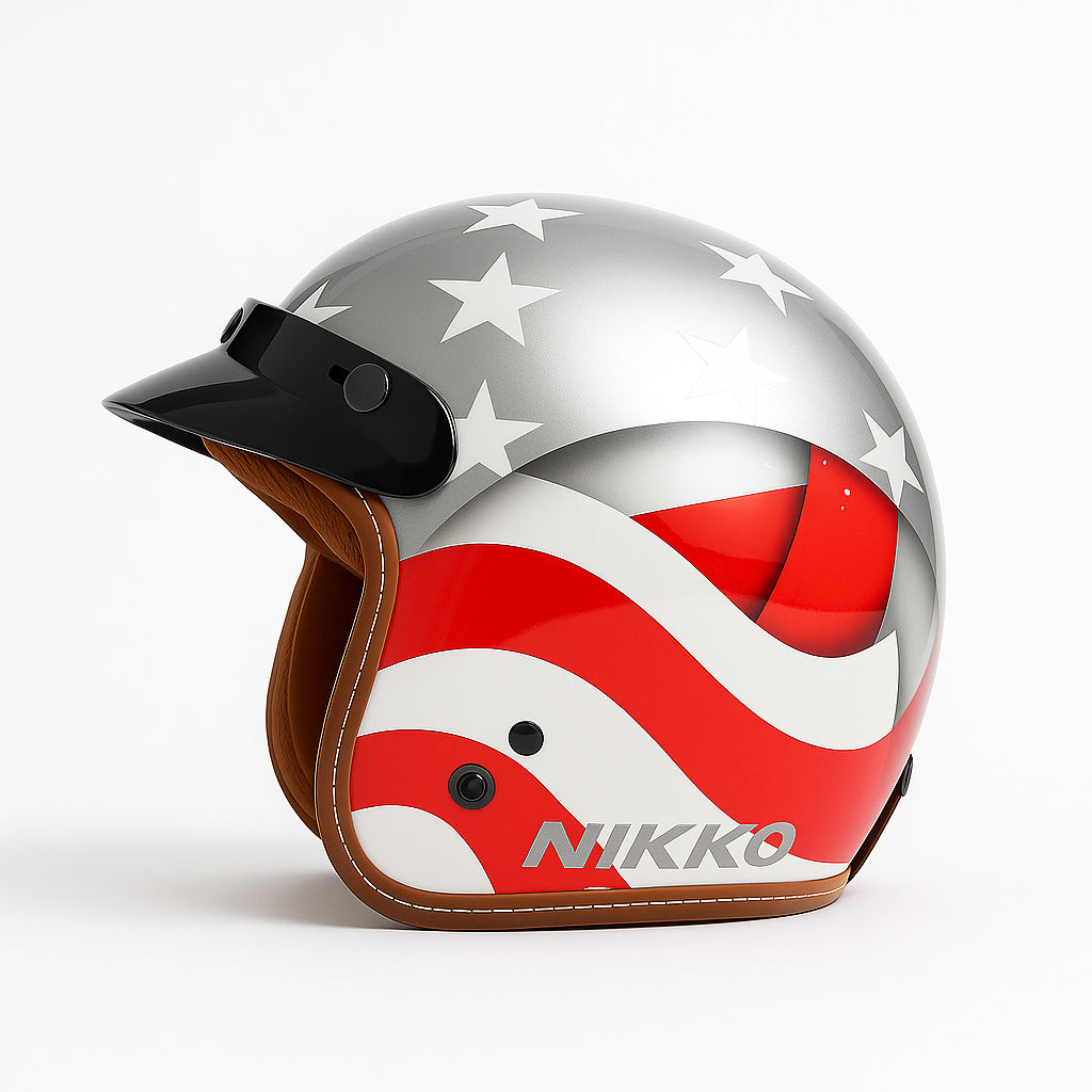 NIKKO N-356 III Gloss Silver State Open Face Motorcycle Helmet