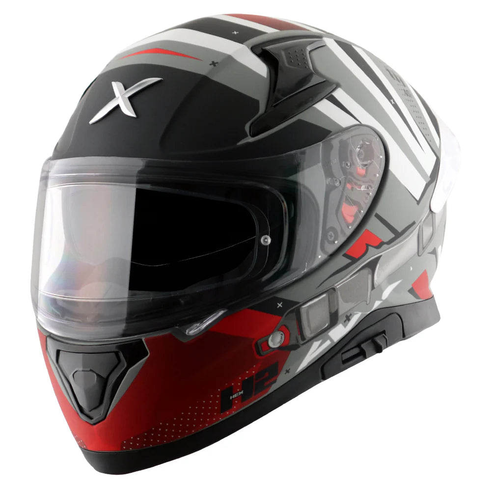 Motorcycle Helmet Full Face-Axor Apex Hex-2 Cool Grey Red