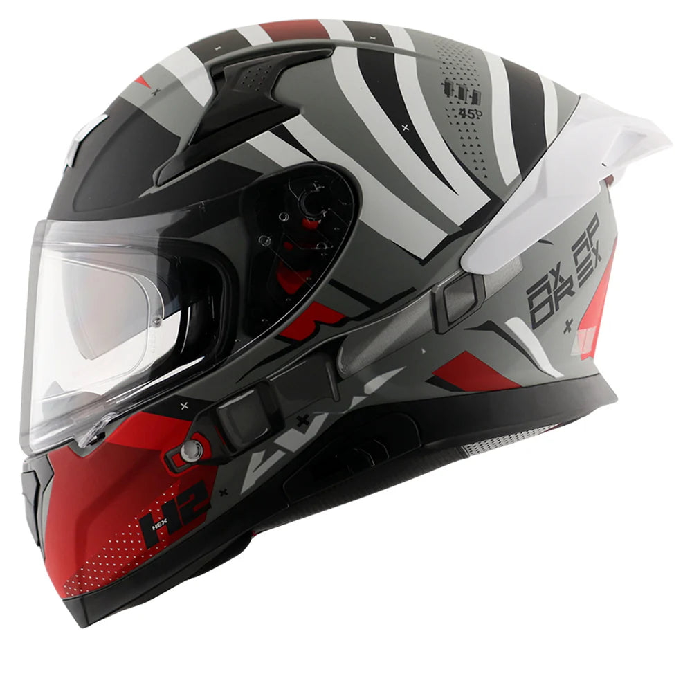 Motorcycle Helmet Full Face-Axor Apex Hex-2 Cool Grey Red