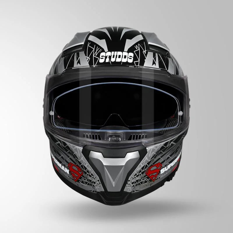 STUDDS HELIOS SUPERMAN EDITION SILVER & BLUE | ISI & DOT Certified HELMET
