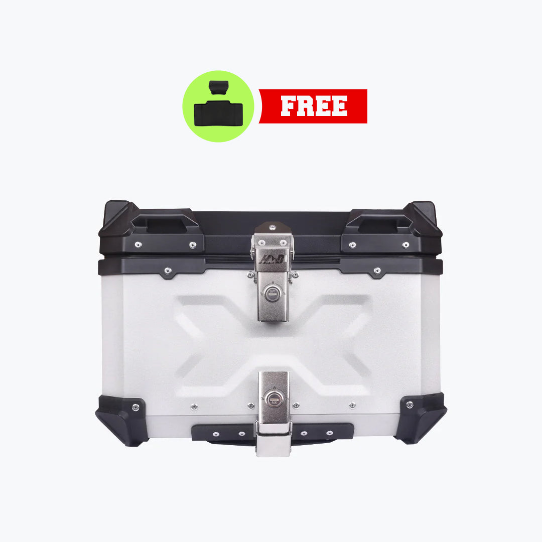 Universal Motorcycle 55L X-Type Aluminium Top Box with Back Rest | HMD