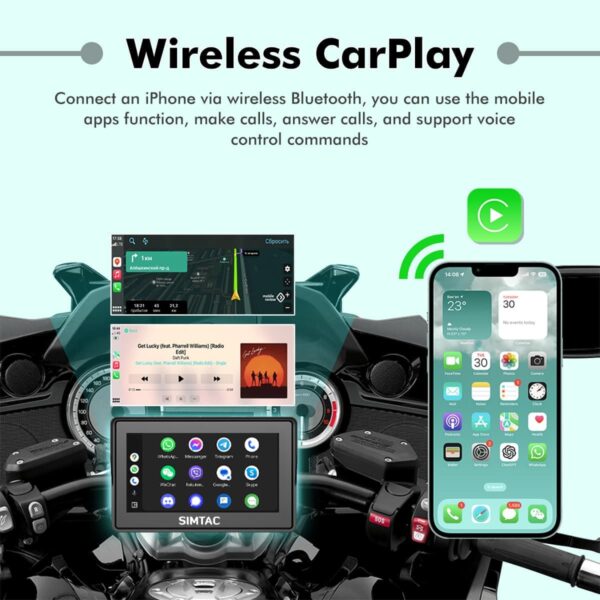 Simtac M2T Motorcycle GPS Display – 5” Touchscreen with TPMS | Apple CarPlay & Android Auto | Waterproof Navigation System
