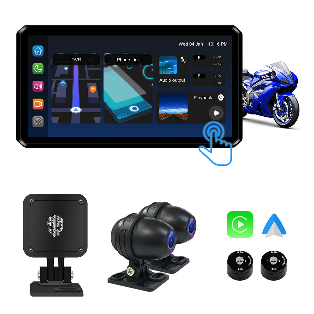 Alien Rider M2Max Motorcycle Streaming Smart System,77G mmWave Radar Blind Spot Detection,Wireless Connectivity with CarPlay/Android Auto,Rear-View Streaming Lane Change Assist,1080P HD Dashcam,TPMS