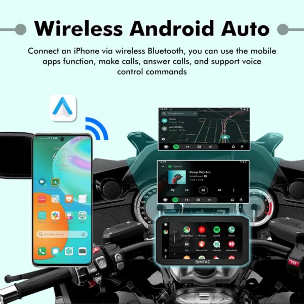 Simtac Motorcycle GPS CarPlay & Android Auto System – M6DT with Dual Cameras & TPMS