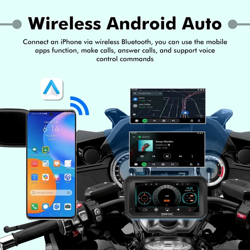 Simtac M8DT Quick Detachable Motorcycle GPS with CarPlay & Android Auto