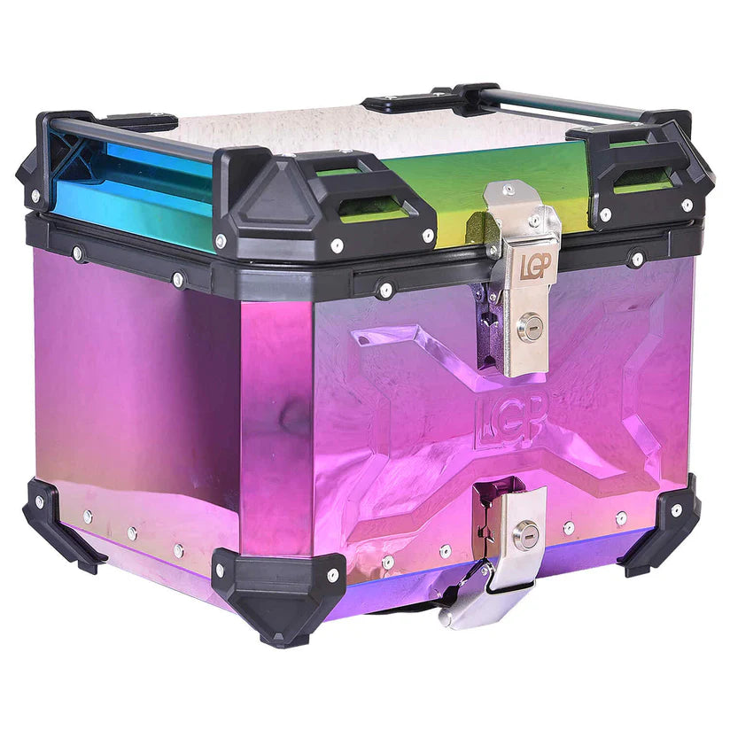 LGP 45L Aluminum Motorcycle Top Box Reflection Type with Backrest | Compatible For All Motorcycle