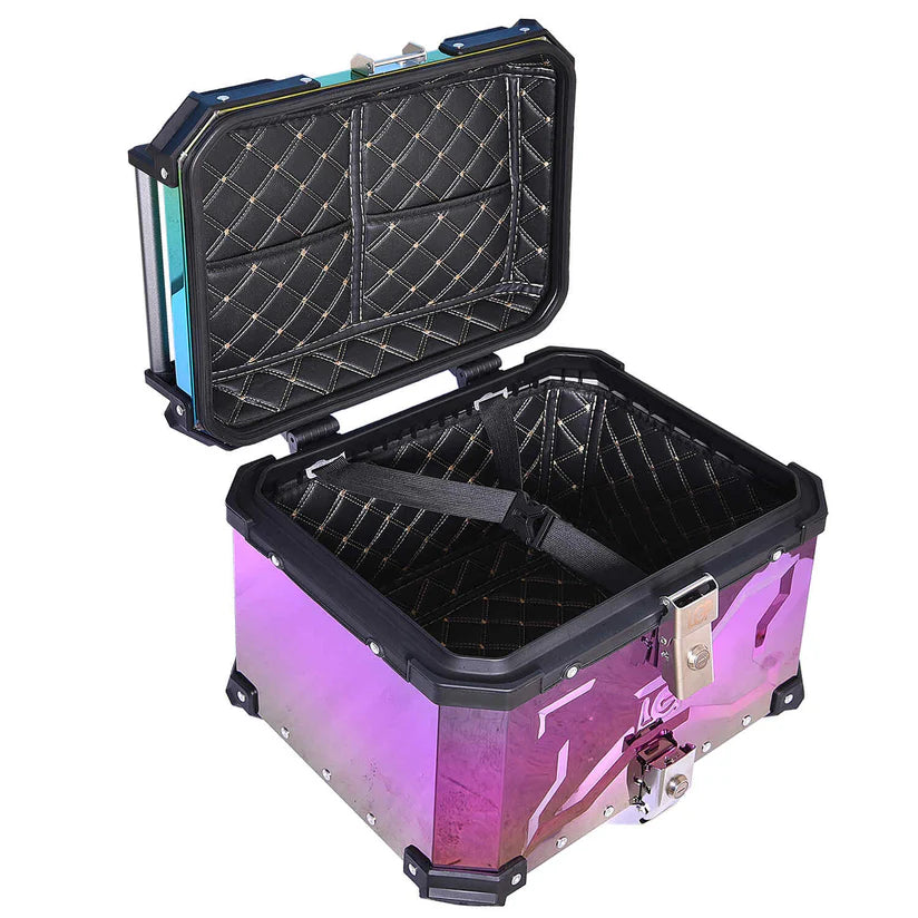LGP 45L Aluminum Motorcycle Top Box Reflection Type with Backrest | Compatible For All Motorcycle