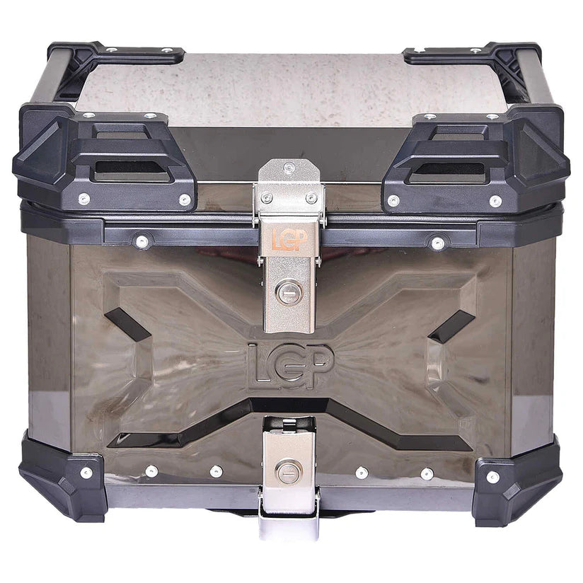 LGP 45L Aluminum Motorcycle Top Box Reflection Type with Backrest | Compatible For All Motorcycle
