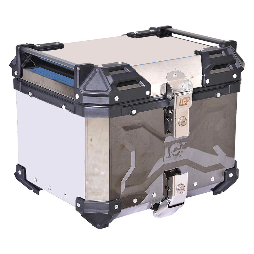 LGP 45L Aluminum Motorcycle Top Box Reflection Type with Backrest | Compatible For All Motorcycle