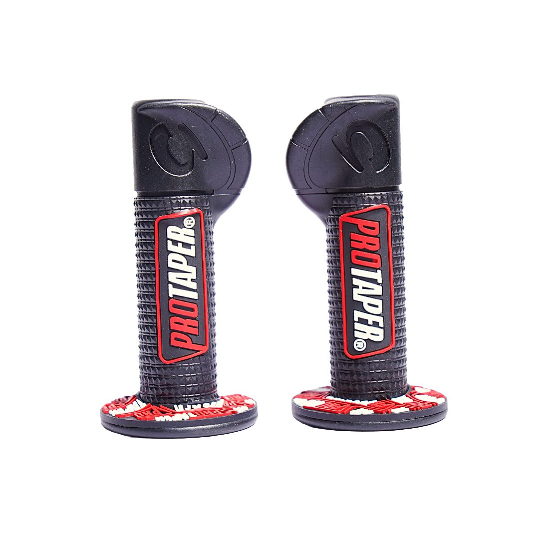 Pair of Pro-Taper motorcycle grips on a white background