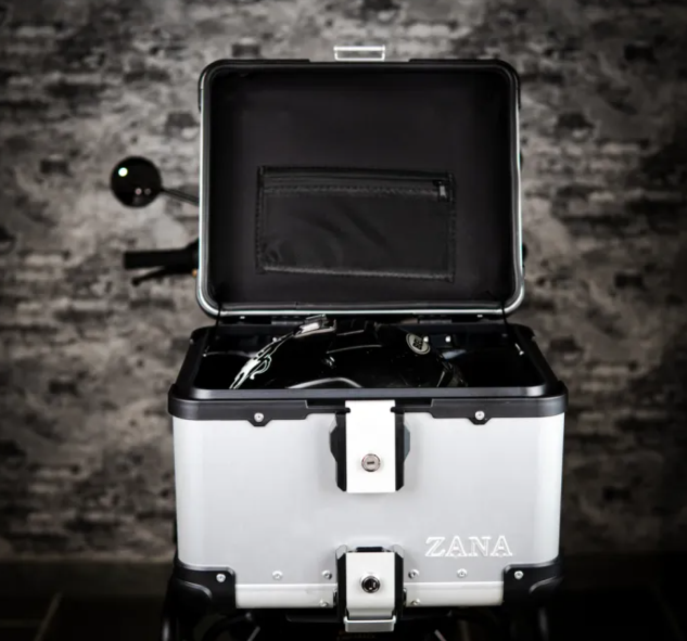 ZANA Aluminium Top Box 45 Litre (Silver, L-Flat) with Back Rest Cushion