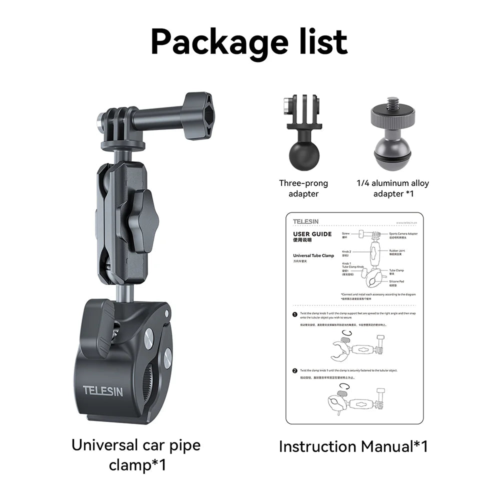 TELESIN Plastic Universal Handlebar Mount Tube Clamp