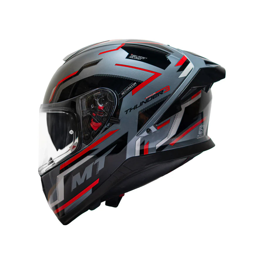 MT Thunder 3 Sv PRO Blaze C2 Gloss Grey Black Red Full Face Helmet.