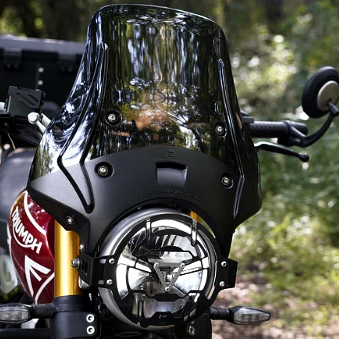 "WANDERER" Premium Touring Windshield for Triumph Scrambler 400X - Smoked/Clear /Carbon Racing