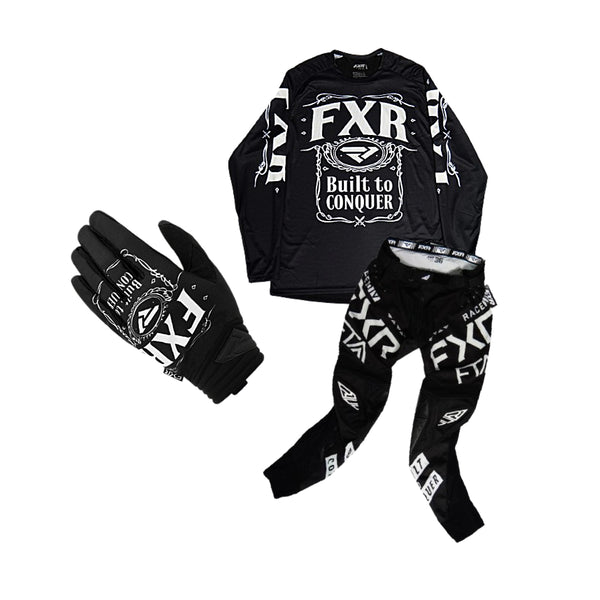 FXR Clutch Conquer Motocross Black White Pant,Jersey,Glove Combo
