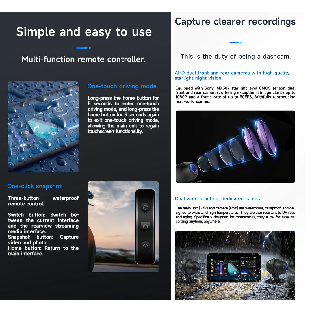 Alien Rider M2 PRO Motorcycle CarPlay Dual Recording Bike Navigation System