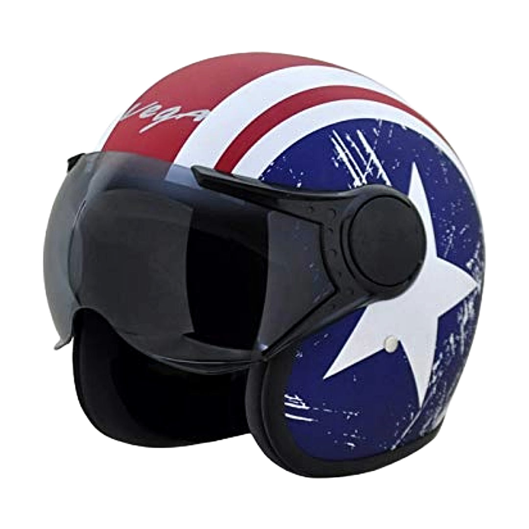 Vega Jet Captain W/Visor Dull Red Metallic Blue Helmet