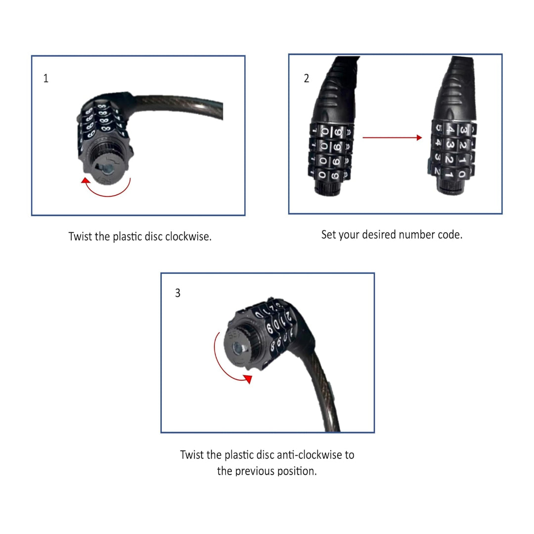 ANTI THEFT SINGLE CABLE RING NUMBER LOCK | BLACK