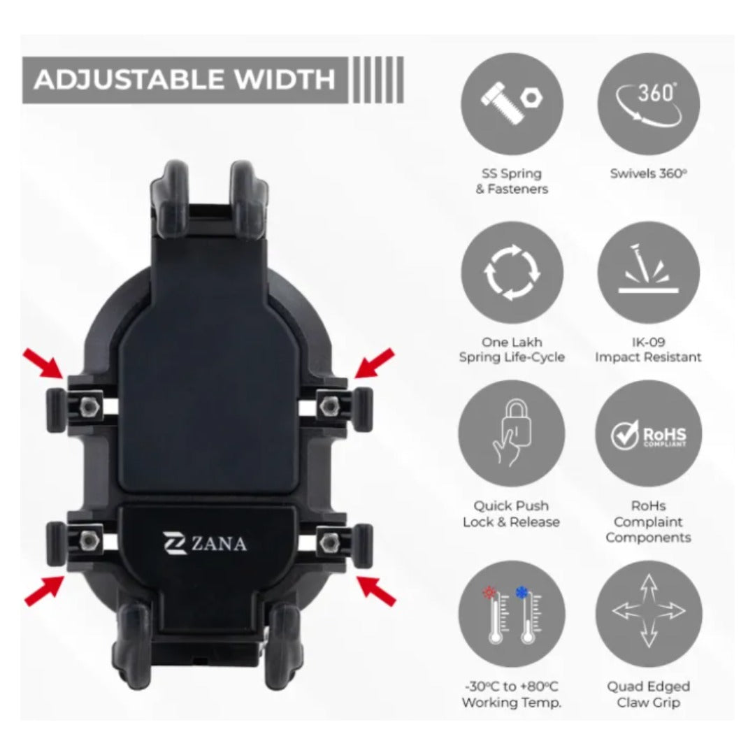 ZANA Universal Mobile Holder Without Charger – Adjustable Handlebar Mount