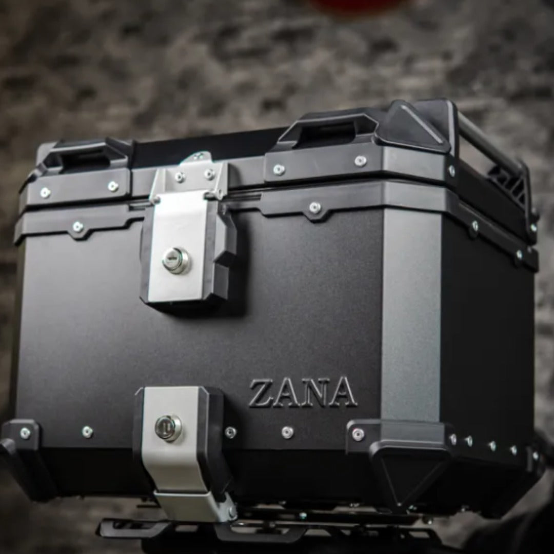 ZANA Universal Aluminium Top Box 45L (L-Flat Black) with Back Rest Cushion