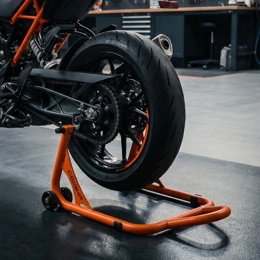 66BHP Motorcycle Universal Paddock Stand X-Lift | Spool & Swingarm Ready