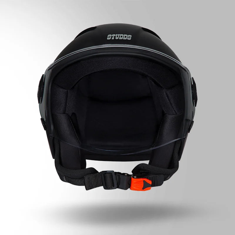 STUDDS Vogue Matt Black Helmet – Open Face ISI Certified Helmet