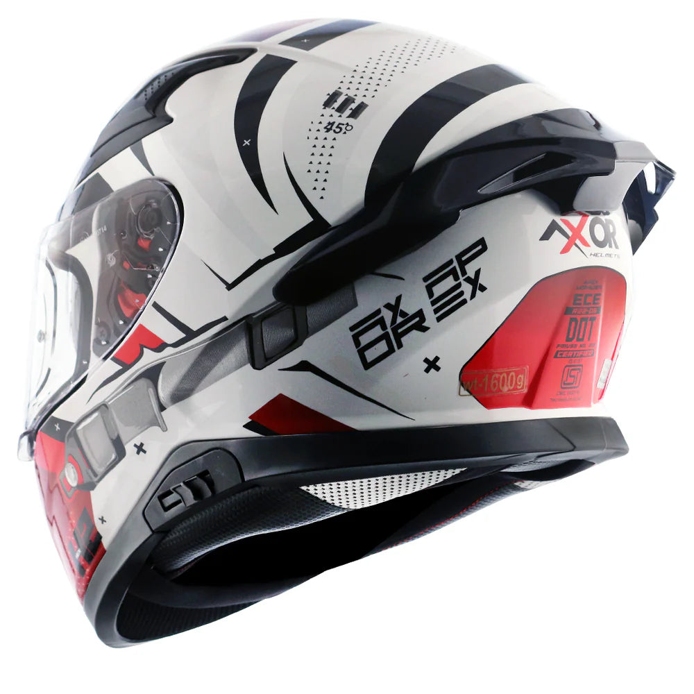 Motorcycle riding helmets - Gloss White Red Helmet -  Axor Apex Hex 2