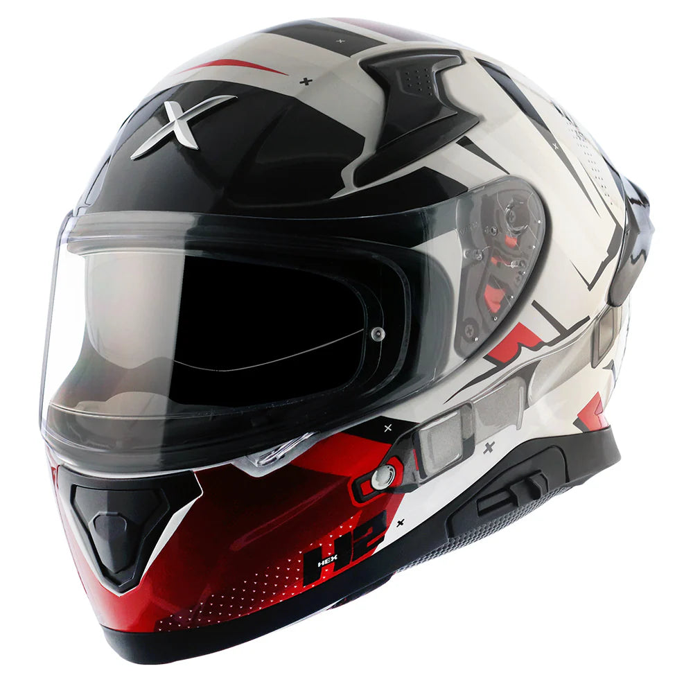Motorcycle riding helmets - Gloss White Red Helmet -  Axor Apex Hex 2