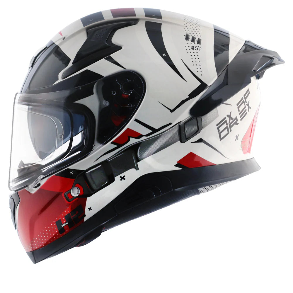 Motorcycle riding helmets - Gloss White Red Helmet -  Axor Apex Hex 2