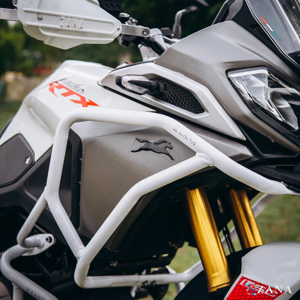 Zana- Upper & Lower Crash Guard With Slider Combo (White) For TVS Apache RTX 300 Beak Version