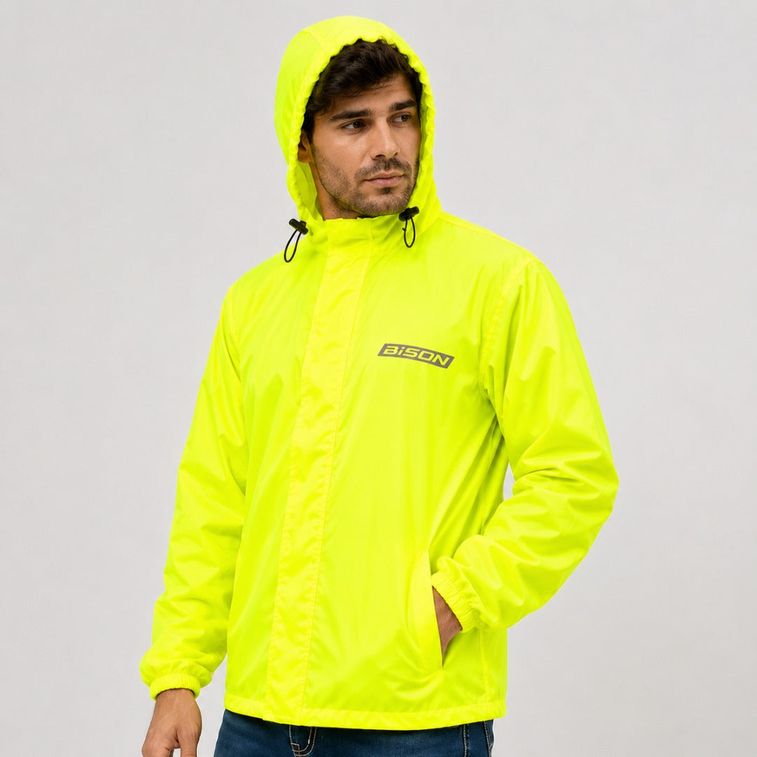 Bison ProGear Aqua Shield Rain Hoodie Jacket Green | Waterproof Motorcycle Rain Jacket