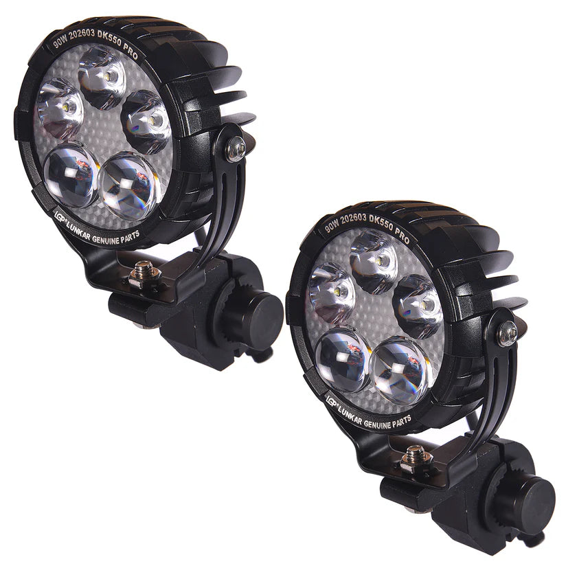 Two black off-road lights on a white background