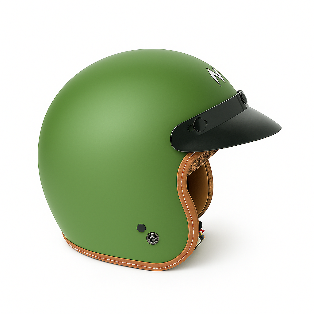 NIKKO N-356 III DOT ISI Certified Premium Quality Matt Green Open Face Helmet