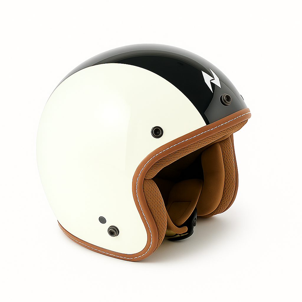 NIKKO N-356 III DOT ISI Certified Premium Quality White Black Belt Glossy Open Face Helmet