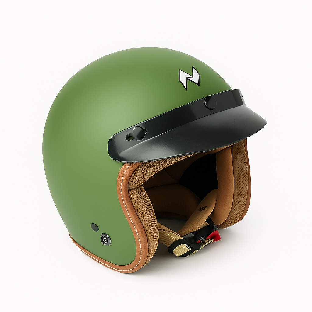 NIKKO N-356 III DOT ISI Certified Premium Quality Matt Green Open Face Helmet