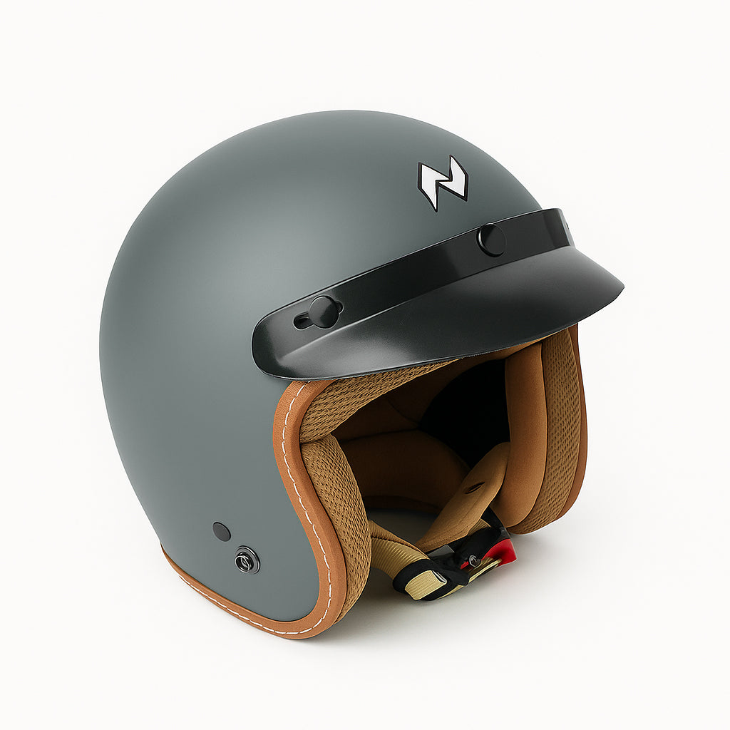 NIKKO N-356 III Matt Grey Plain Open Face Motorcycle Helmet