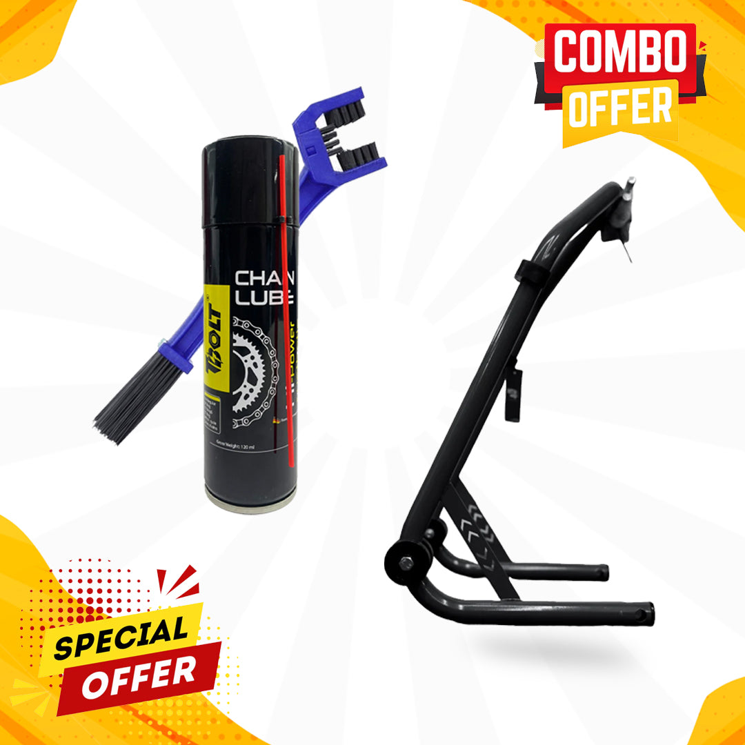 Universal Paddock Stand +T Bolt Chain Lube & Chain Brush Combo